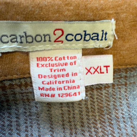 Carbon 2 Cobalt Mens Size XXLT Brown Plaid Button Up Flannel Shirt‎ - Picture 8 of 8
